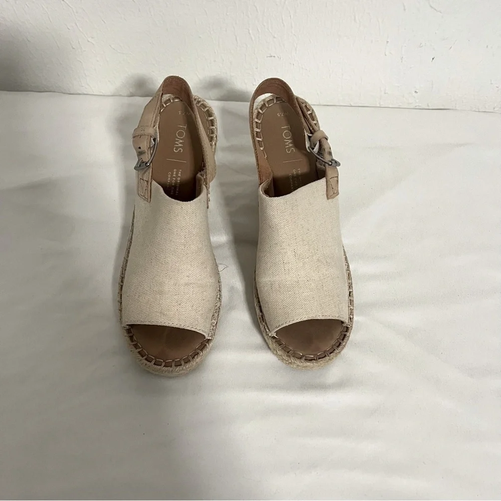 Toms Women's Monica Espadrille Wedge Open Toe Sandal Shoe Casual Size 7.5W EUC